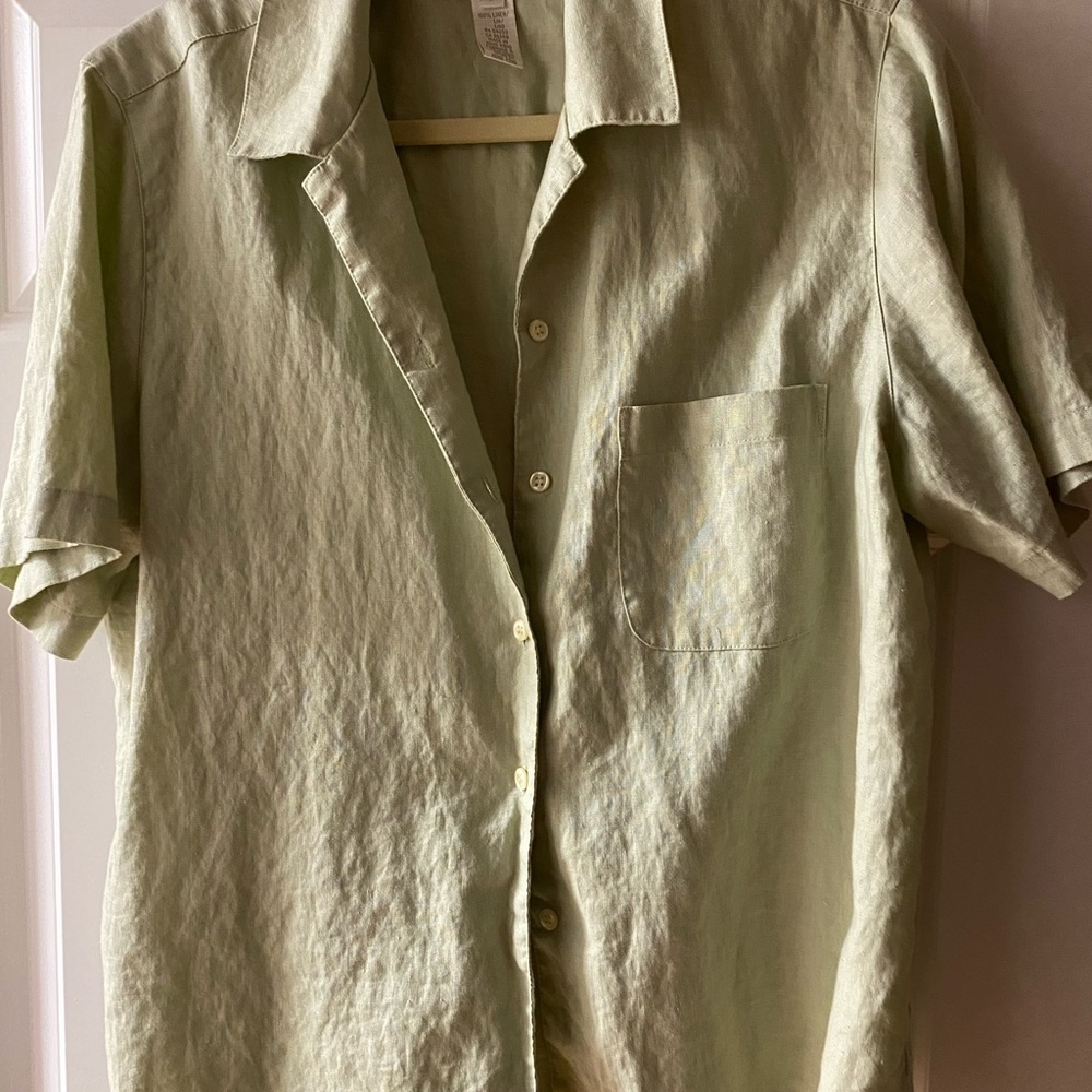 Jones New York linen - real wrinkly linen - large short sleeve blouse.
